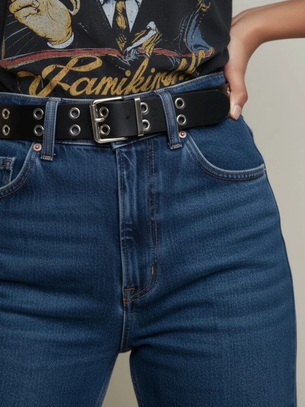 Reversible Black and White Dual-Tone Belt with Silver Hardware